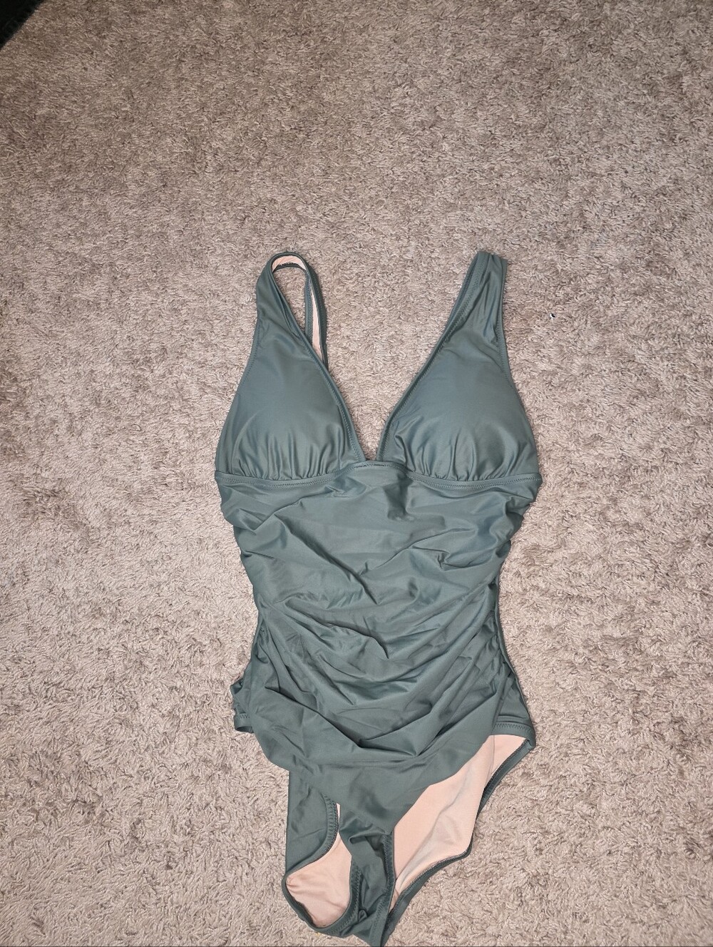 NWT J.Crew Ruched V-Neck One-Piece Swimsuit SZ 12 Cool Cypress - Picture 5 of 12
